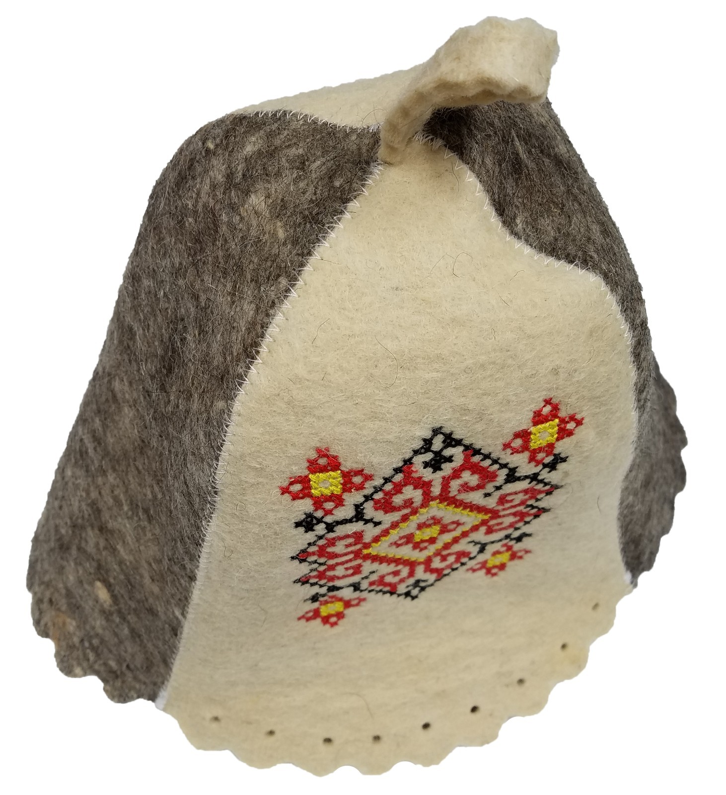 Wool Sauna Hat Embroidered Ukrainian ornament Red