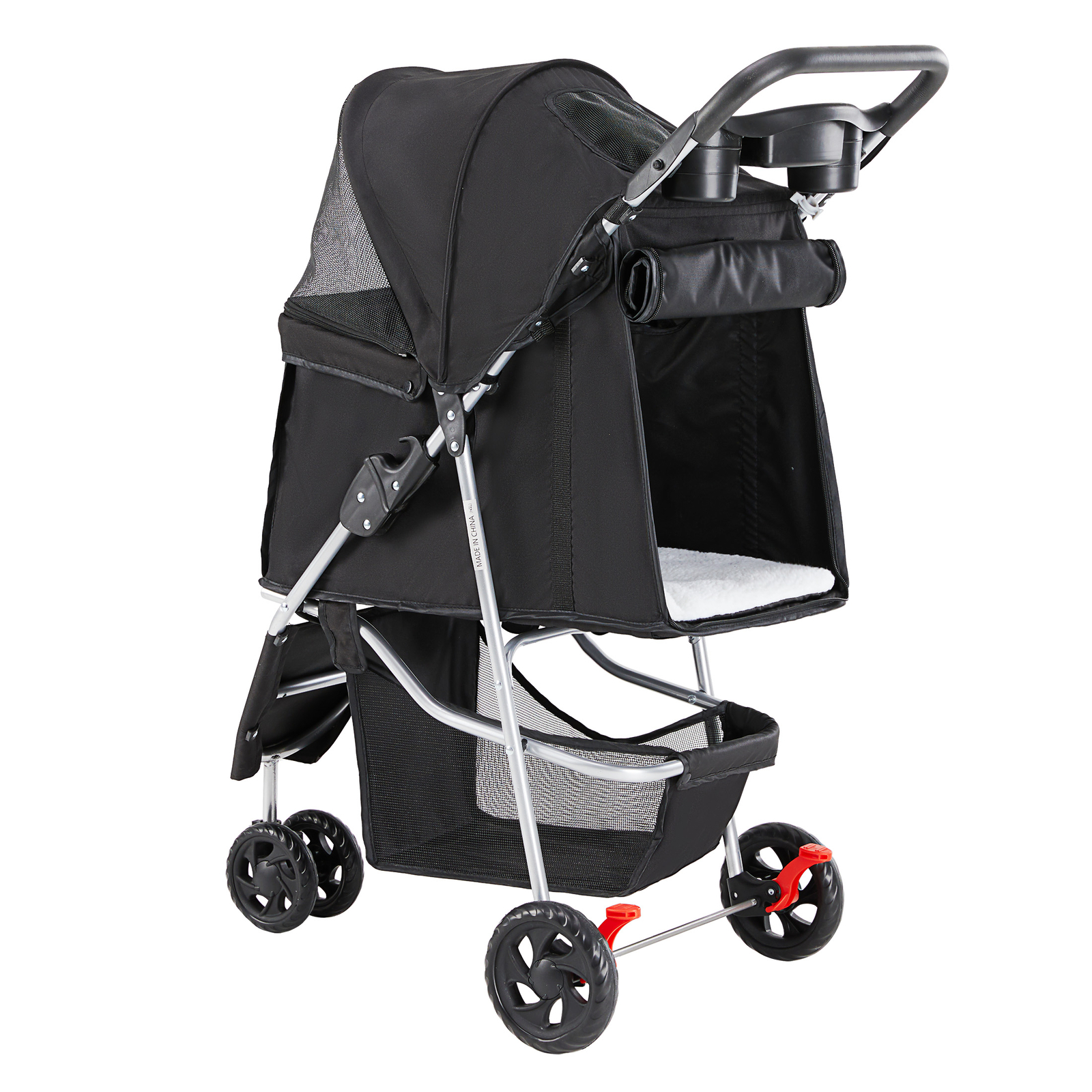 3-Wheels Foldable Pet Stroller Dog Puppy Stroller Cart w/Cup Holder Carrier Cart