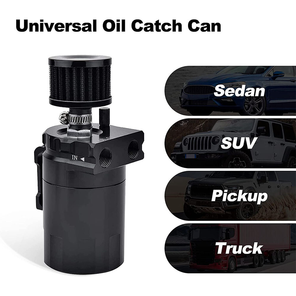 Universal Aluminum Oil Catch Can Kit Reservoir Baffled Tank with Breather Filter