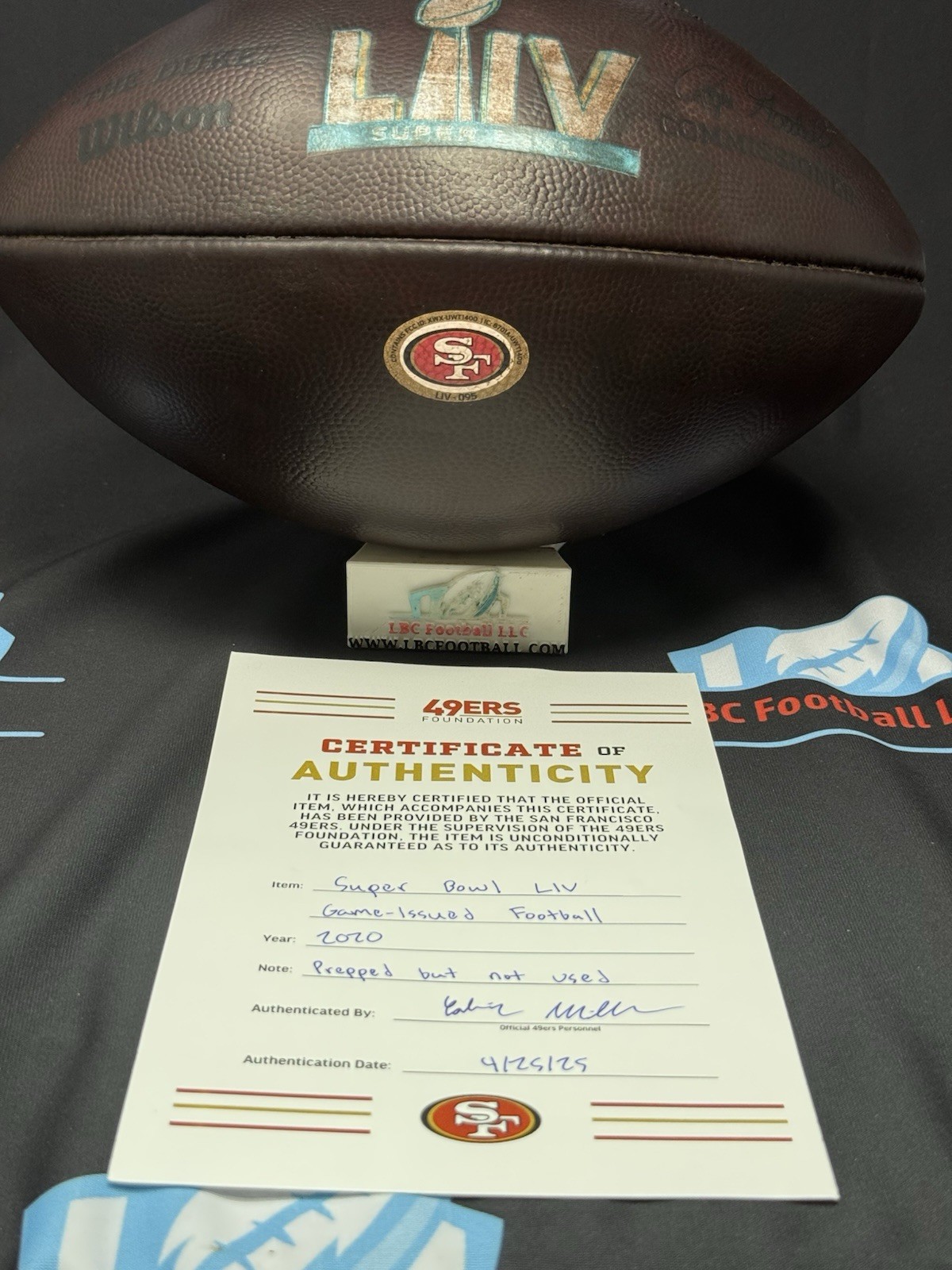 San Francisco 49ers Game Issued Super Bowl LIV Game Ball# 095 w/ 49ers COA