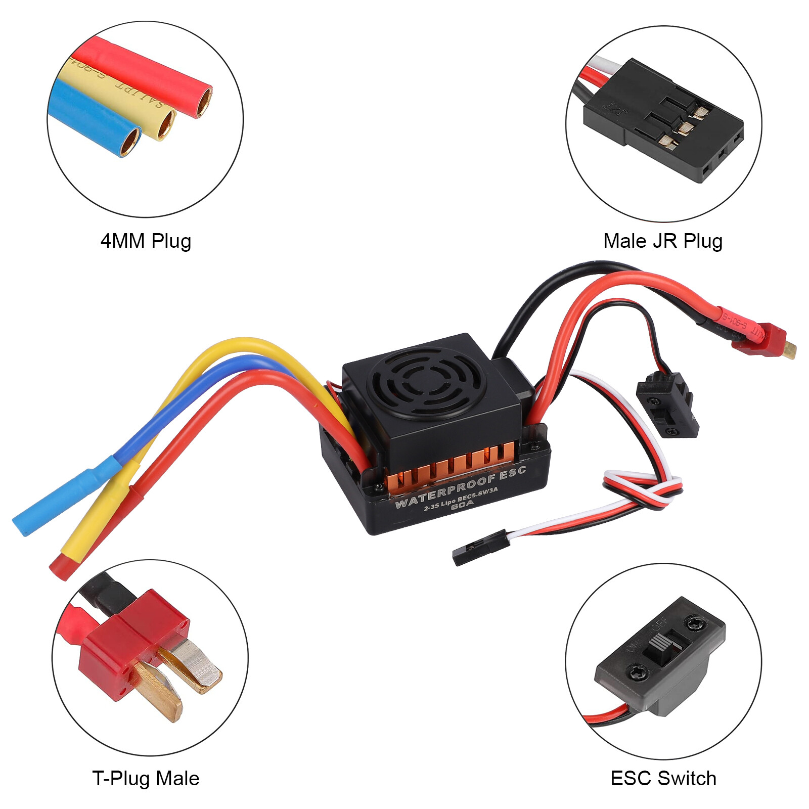 Brushless Motor Waterproof 3650 4300KV Upgrade w/ 60A ESC Combo for 1:10 RC Car