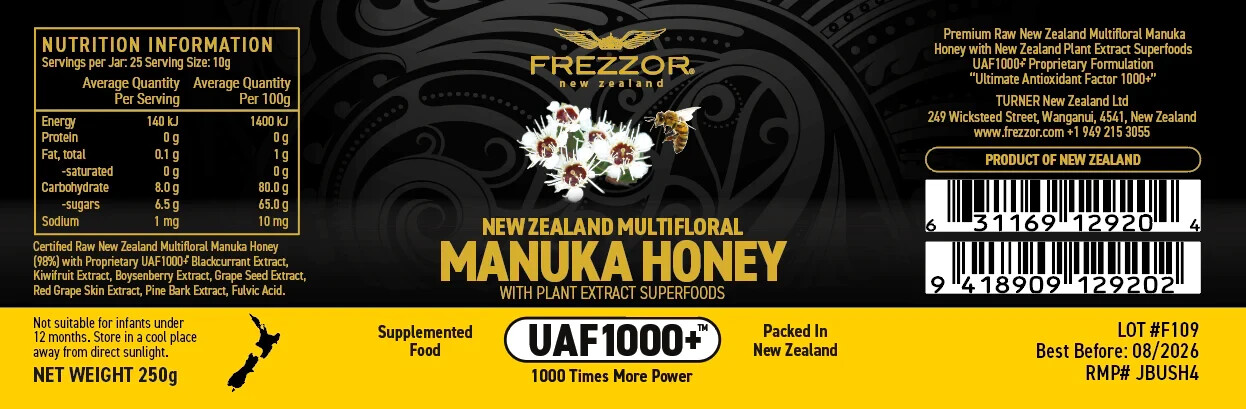 FREZZOR NEW ZEALAND MULTIFLORAL MANUKA HONEY Cold & Flu Symptom Relief 5 Jars