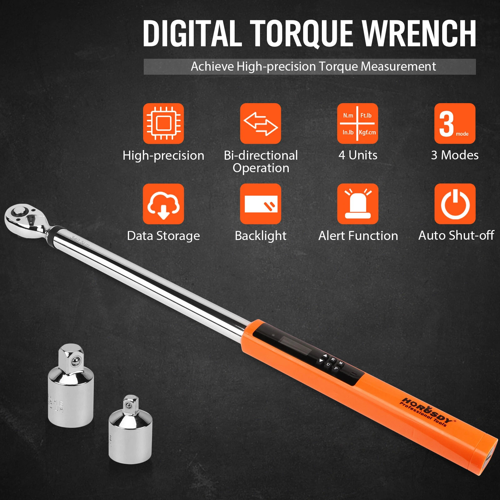 6PC 3/8" & 1/2' Drive Electronic Digital Torque Wrench Adjustable Set 3-340N.m