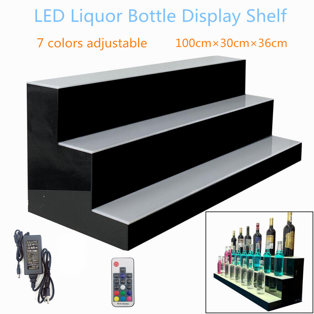 39" 3 Step Tier LED Lighted Shelves Illuminated Liquor Bottle Bar Display Stand