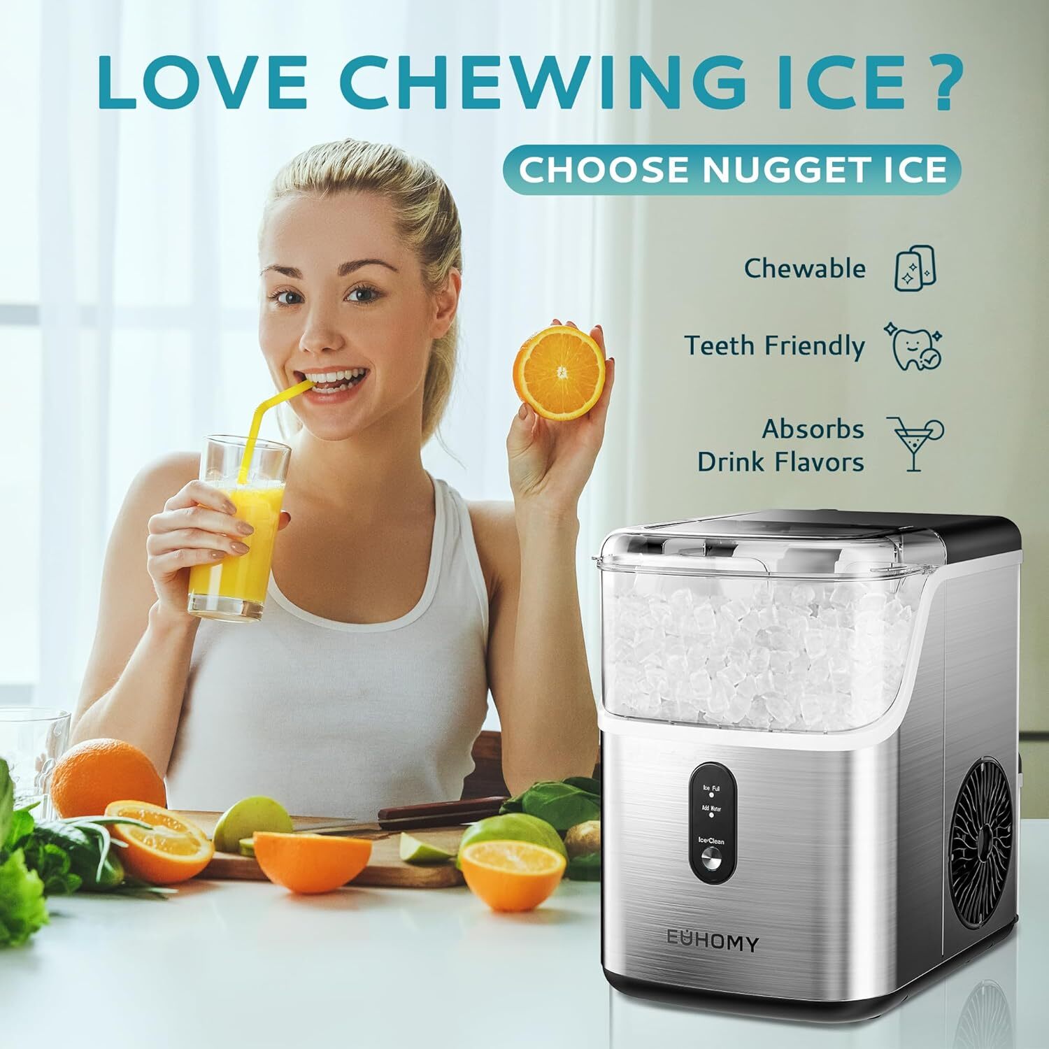 EUHOMY Nugget Ice Makers Countertop, Pebble Ice Maker Machine with 35lbs/24H