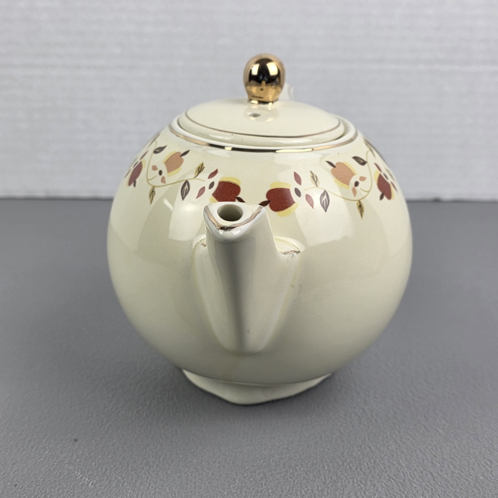 Vintage Cream Teapot with Gold Trim & Floral Pattern, Mid-Century Style