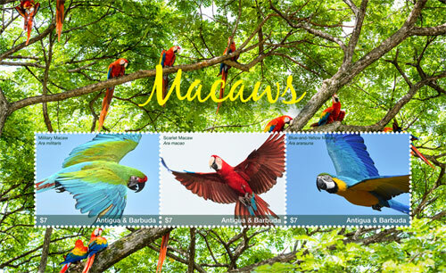 Antigua 2017 - Macaws - Birds - Sheet of 3 Stamps - MNH