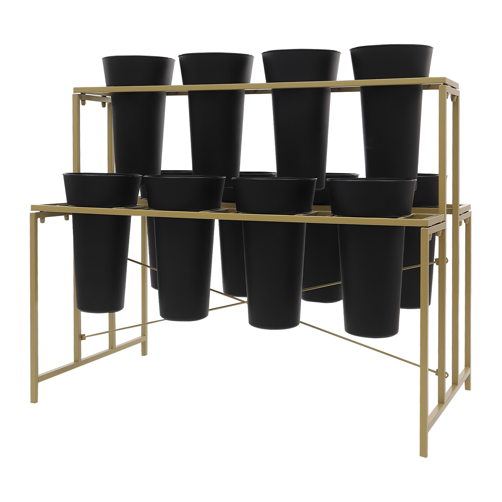 Flower Display Stand with 12 Pcs Buckets, 3 Tier Metal Stand, Indoor & Outdoor