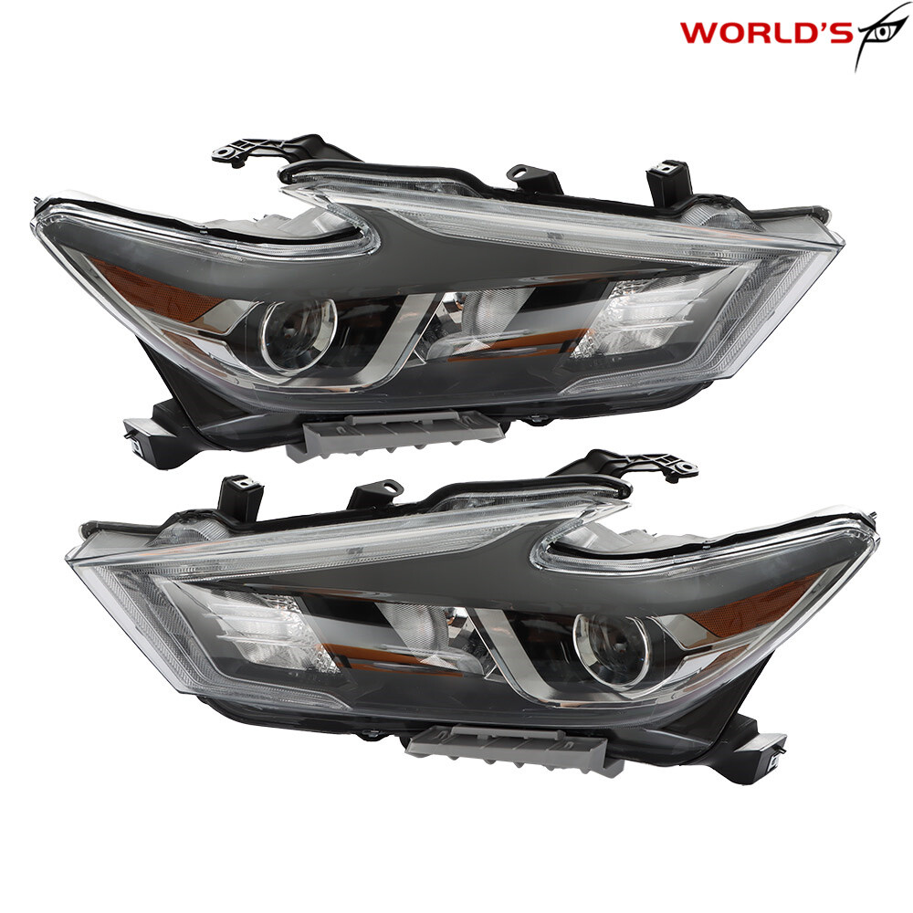Headlights For 2016-2018 Nissan Maxima S SL SV Halogen w/ LED DRL Black RH+LH
