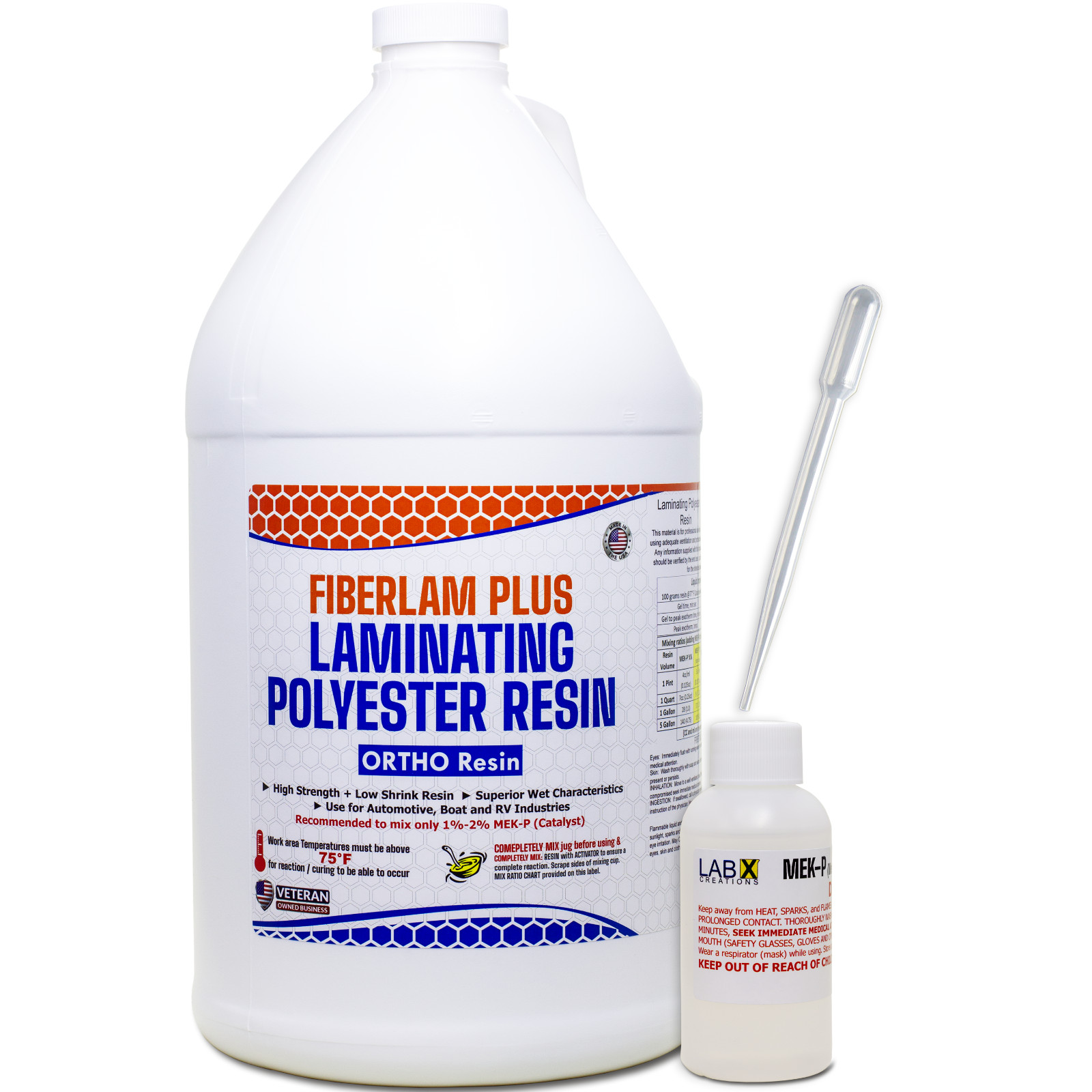 FIBERLAM PLUS 1 Gallon POLYESTER RESIN +MEKP (for laminating, cloth, mat,strand)