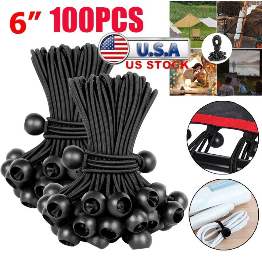 6" Ball Bungee Bungie Cord 100Pcs Black Heavy Duty Canopy Tarp Tie Downs * /