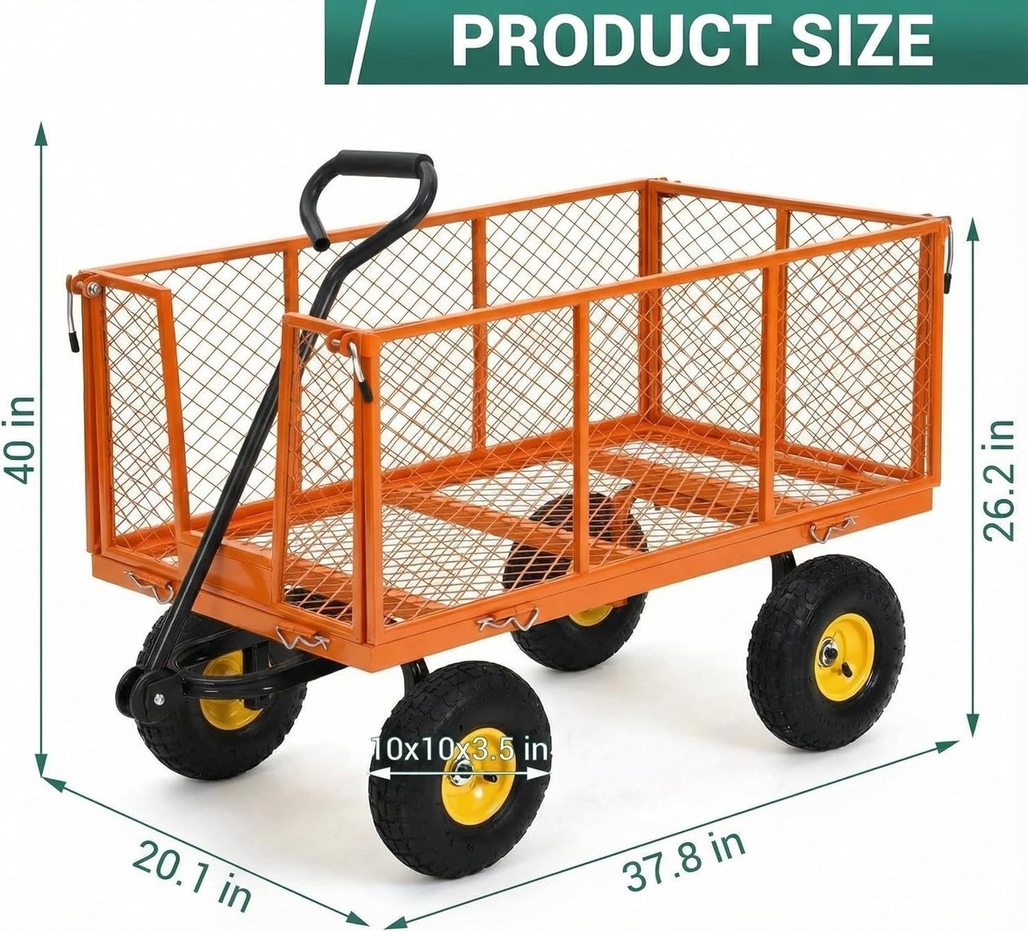 Heavy Duty Steel Garden Cart Pullable Garden Wagon with Removable Sides 1100LBS