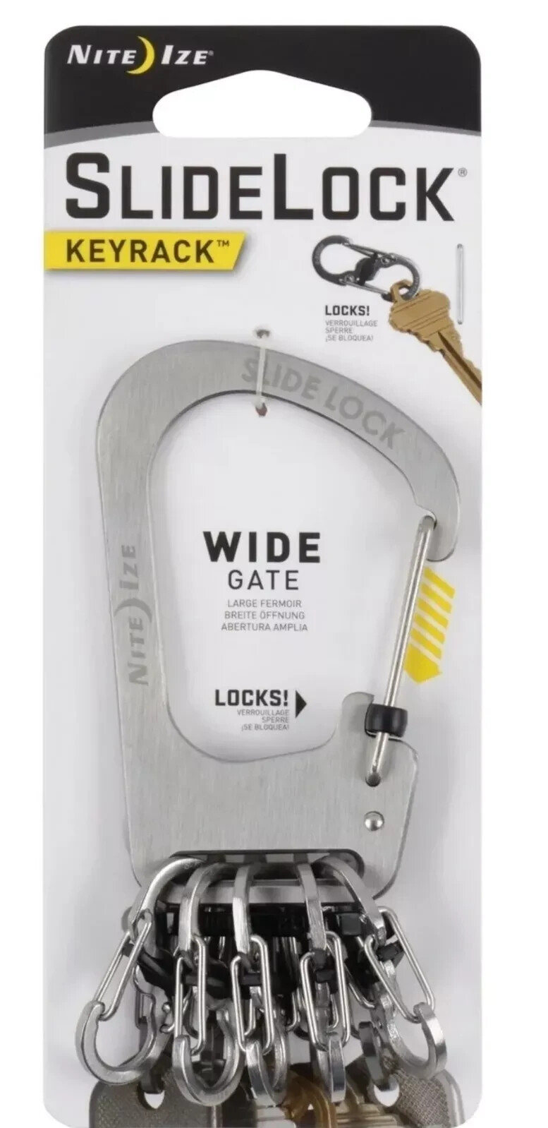 Nite Ize SlideLock KeyRack Stainless Steel Keychain Carabiner w/Locking S-Biners