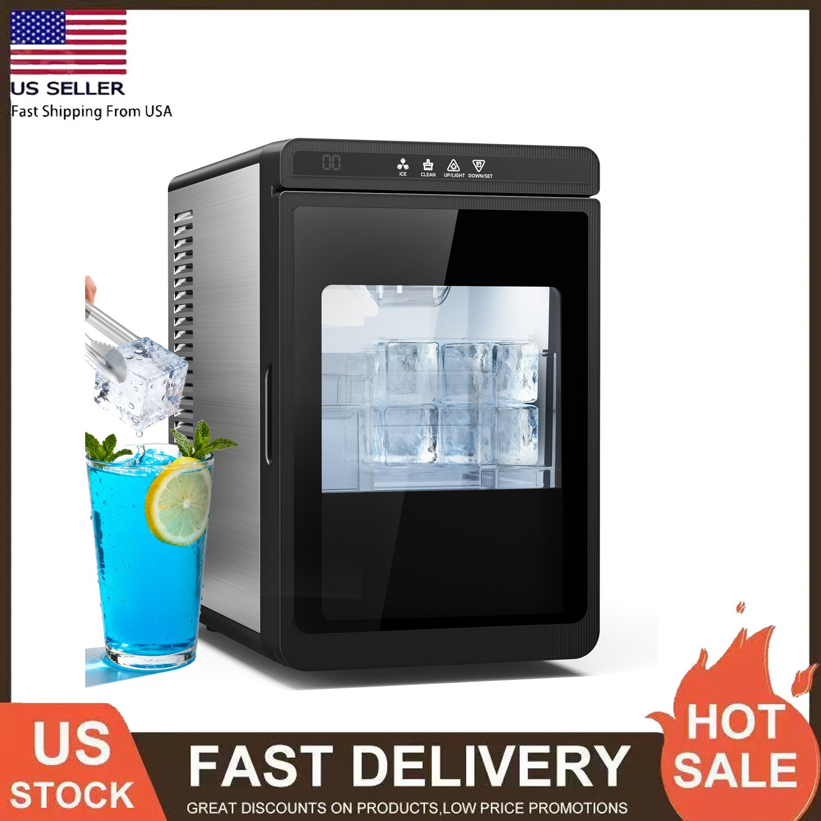 Countertop Ice Maker Clear 3 Cubes Ice Machine 22lbs Daily Output 1.6" Ice Cubes