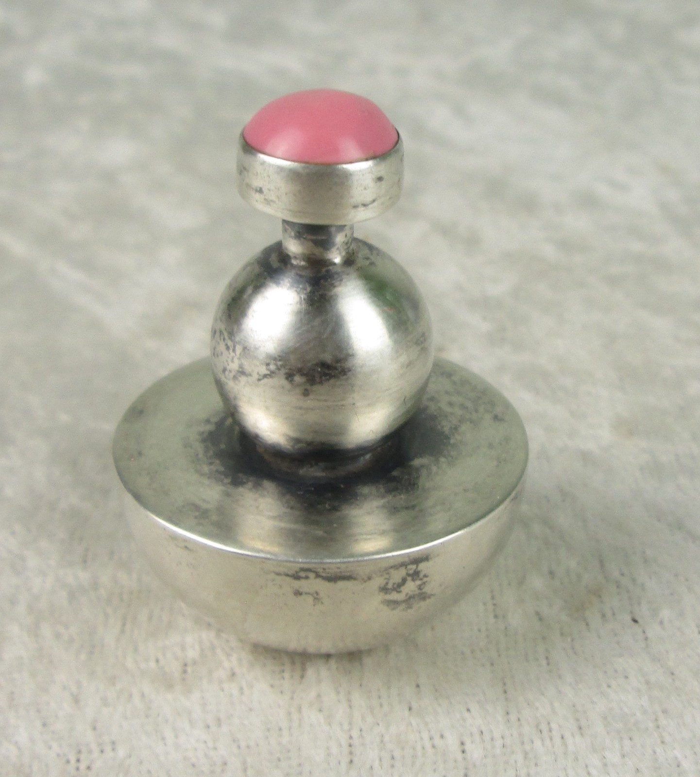 Sterling Silver Modernist Perfume Bottle Pink Stone Taxco Mexico Miniature