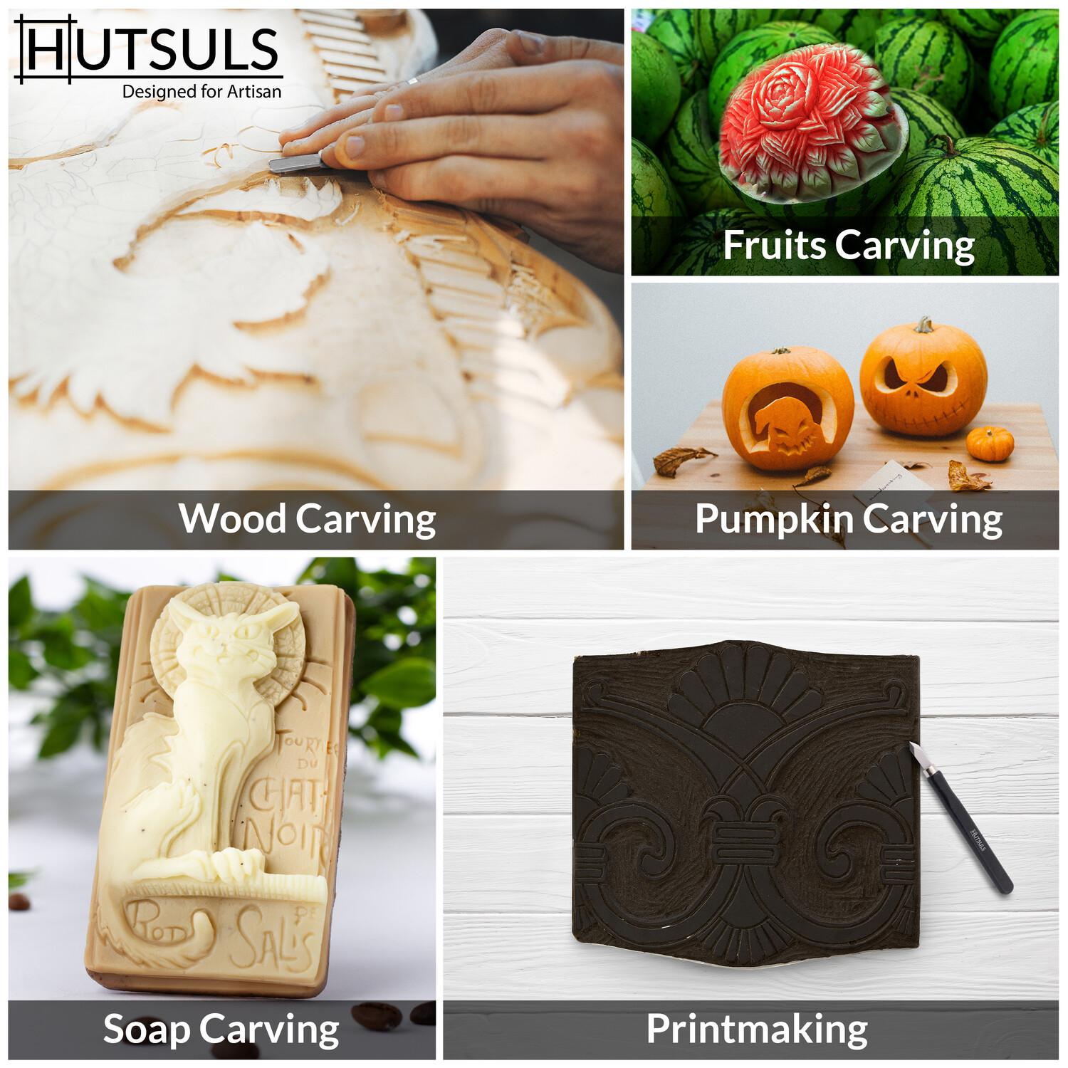 HUTSULS Small Wood Carving Tools Beginners 12 Mini Chisel Set Relief Knife Lino
