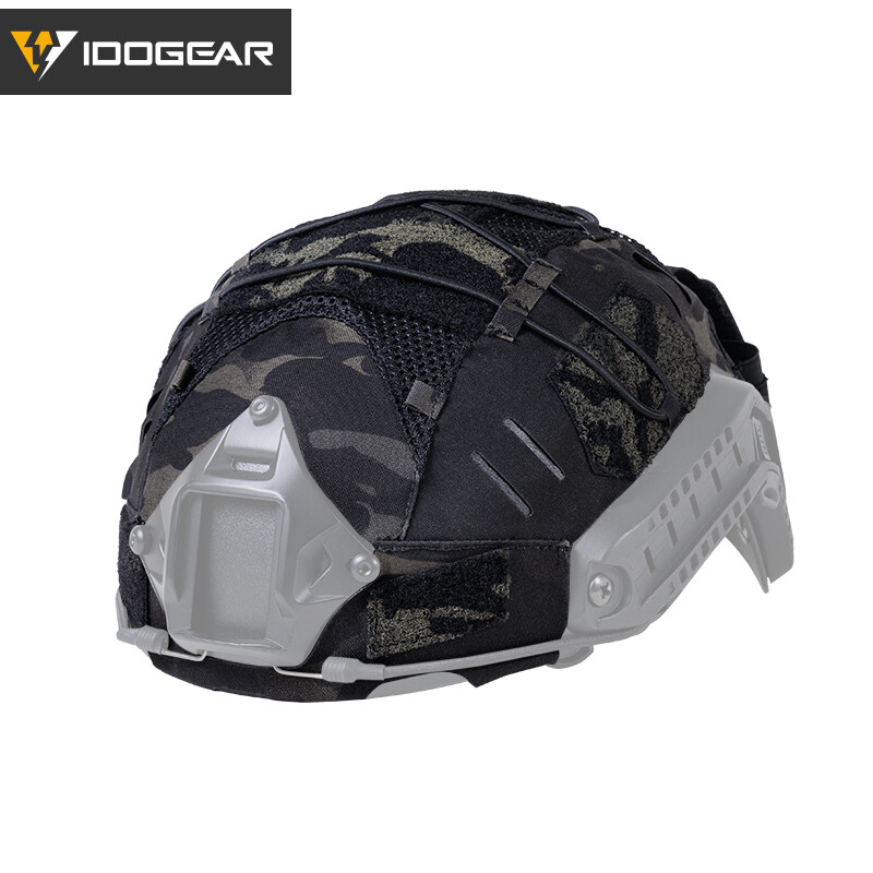 IDOGEAR Tactical Helmet Cover For FAST Helmet NVG Battery Pouch Laser Cut Camo