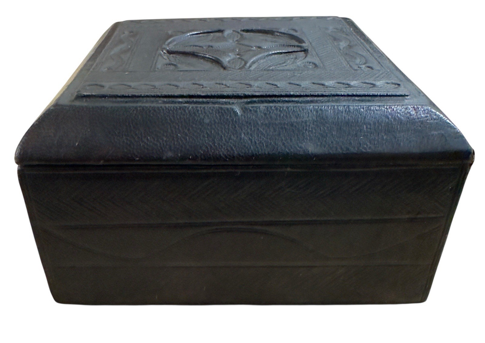 Vintage Saharan Tuareg Hand Tooled Camel Black Leather Talisman Box West Africa