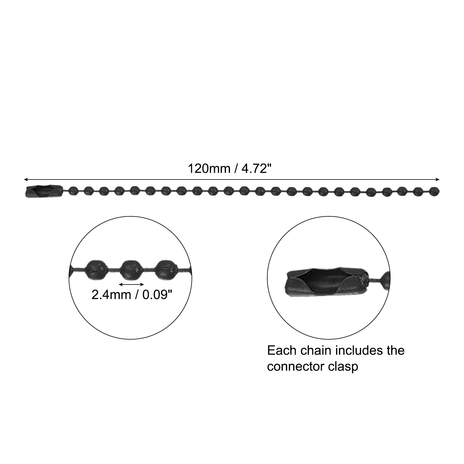 20Pcs Ball Bead Chain Metal Ball Chain with Connectors Black
