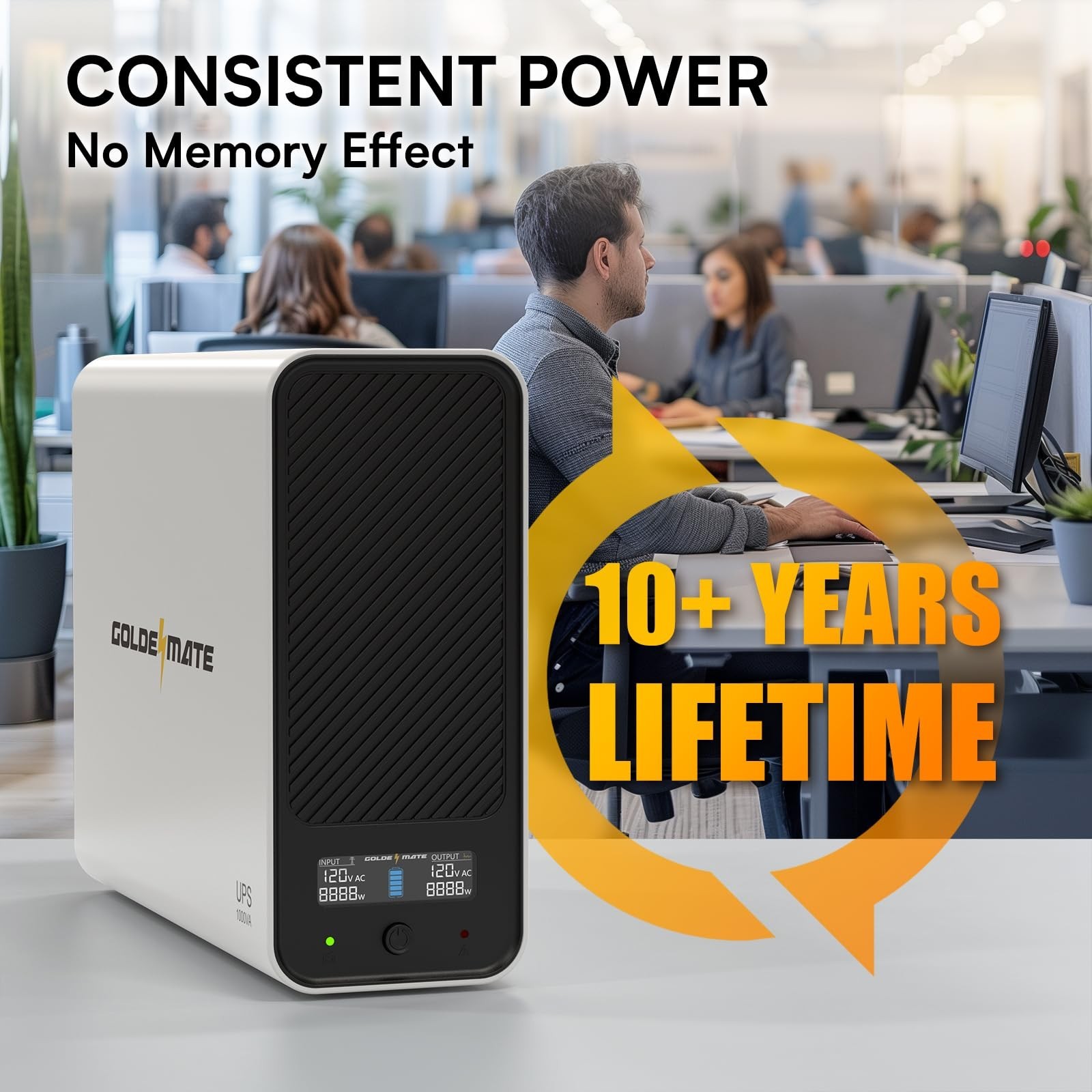 Goldenmate Back-UPS 1000VA/800W LiFePO4 Battery Backup UPS Surge Protector