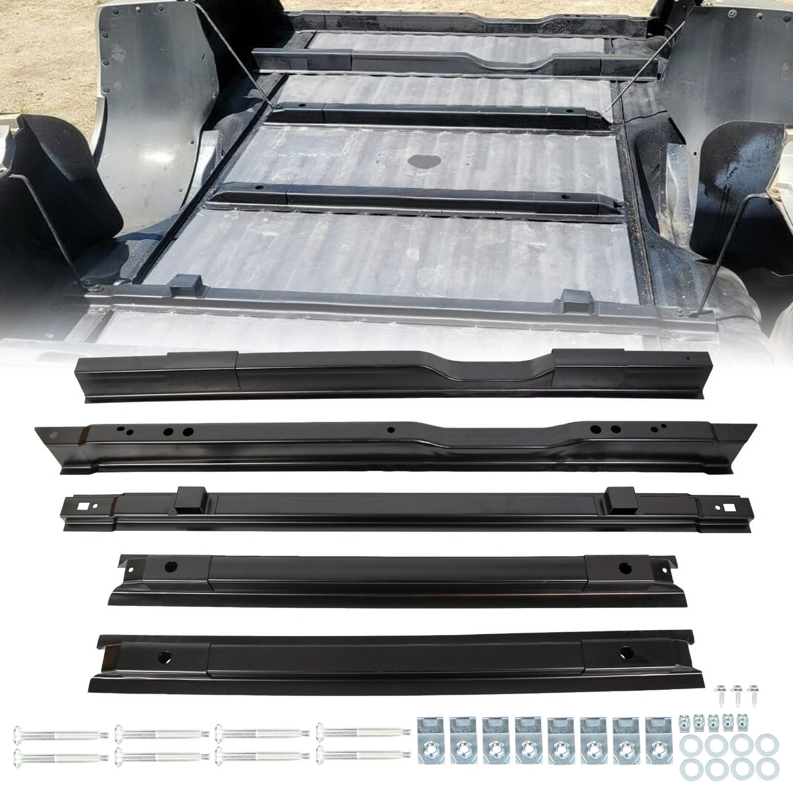 Black Truck Long Bed Rail Floor Support For Ford Super Duty F250 F350 F450 99-18