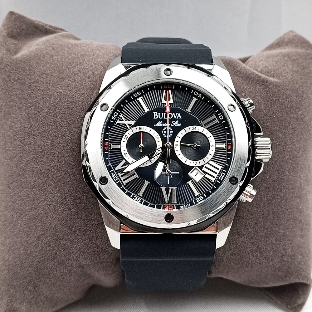 Bulova Marine Star 98B127 Chronograph Black Dial Rubber Strap Men's Quartz Watch