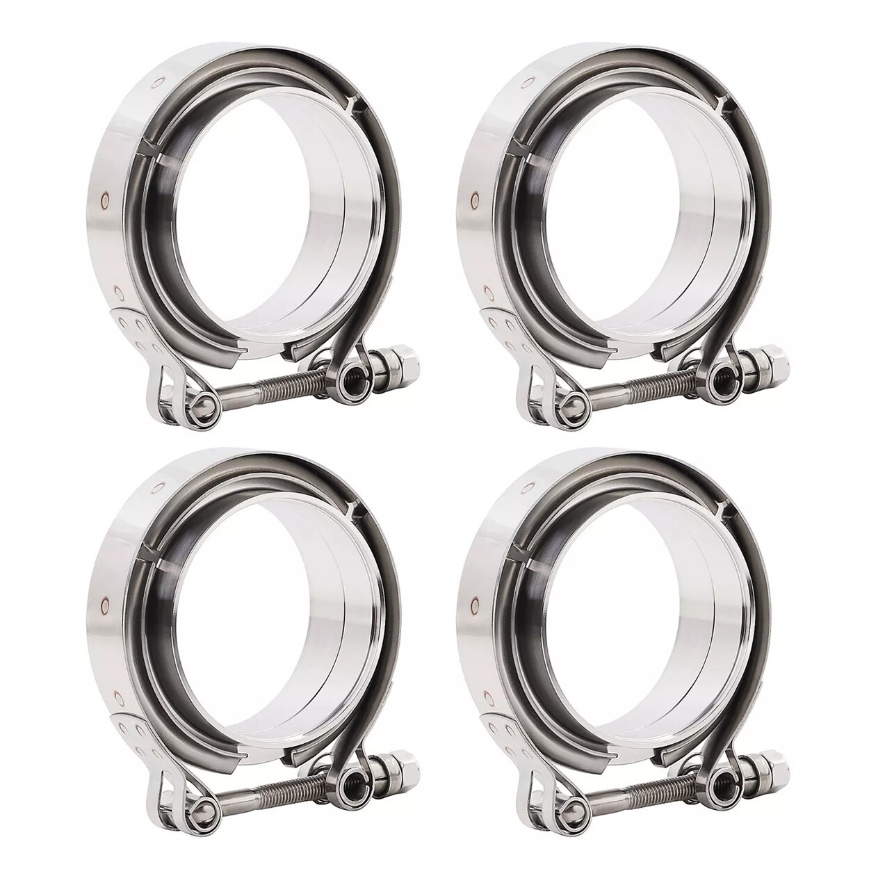 LokoCar 3 Inch V Band Clamp With Flange Male Female Stainless Steel Silver 4Pcs