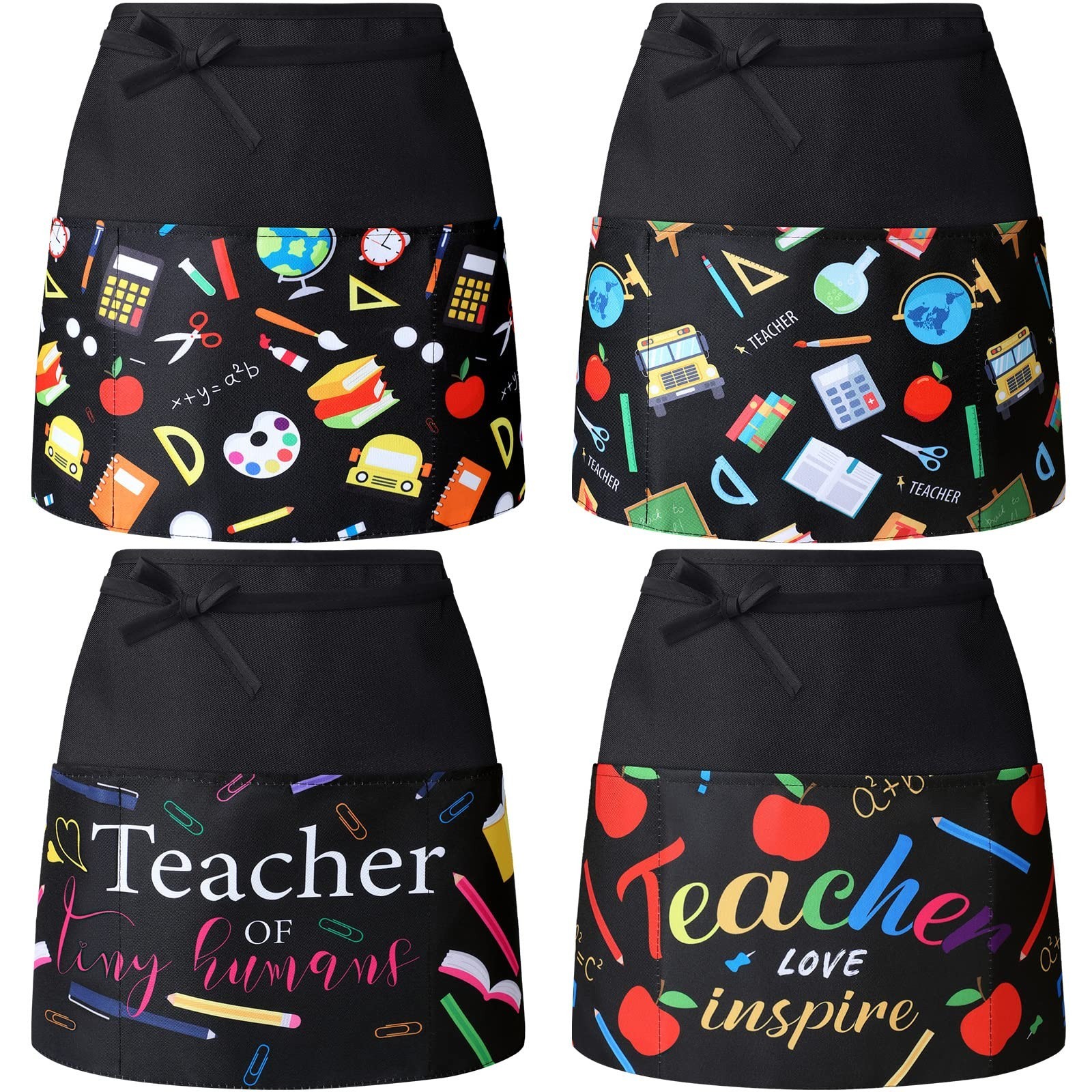 Handepo 4 Pieces Waist Apron for Teachers with 3 Pockets Back to School Half ...