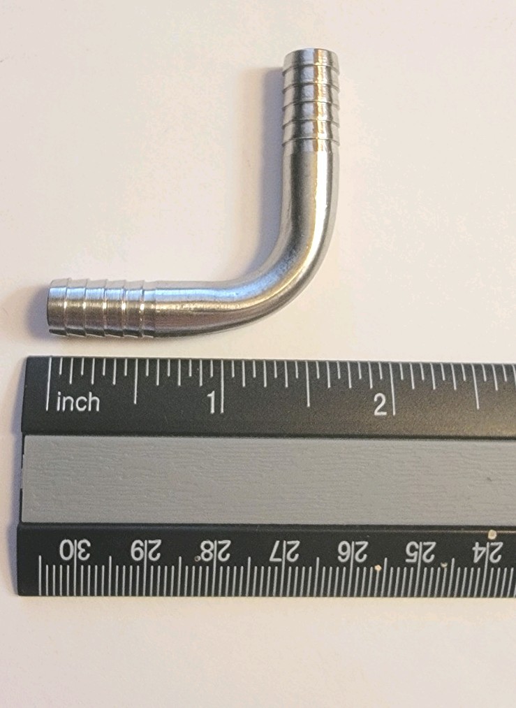 5/16 Stainless Steel Fitting 90 Degree Elbow Barb, Fits 5/16" ID Tubing