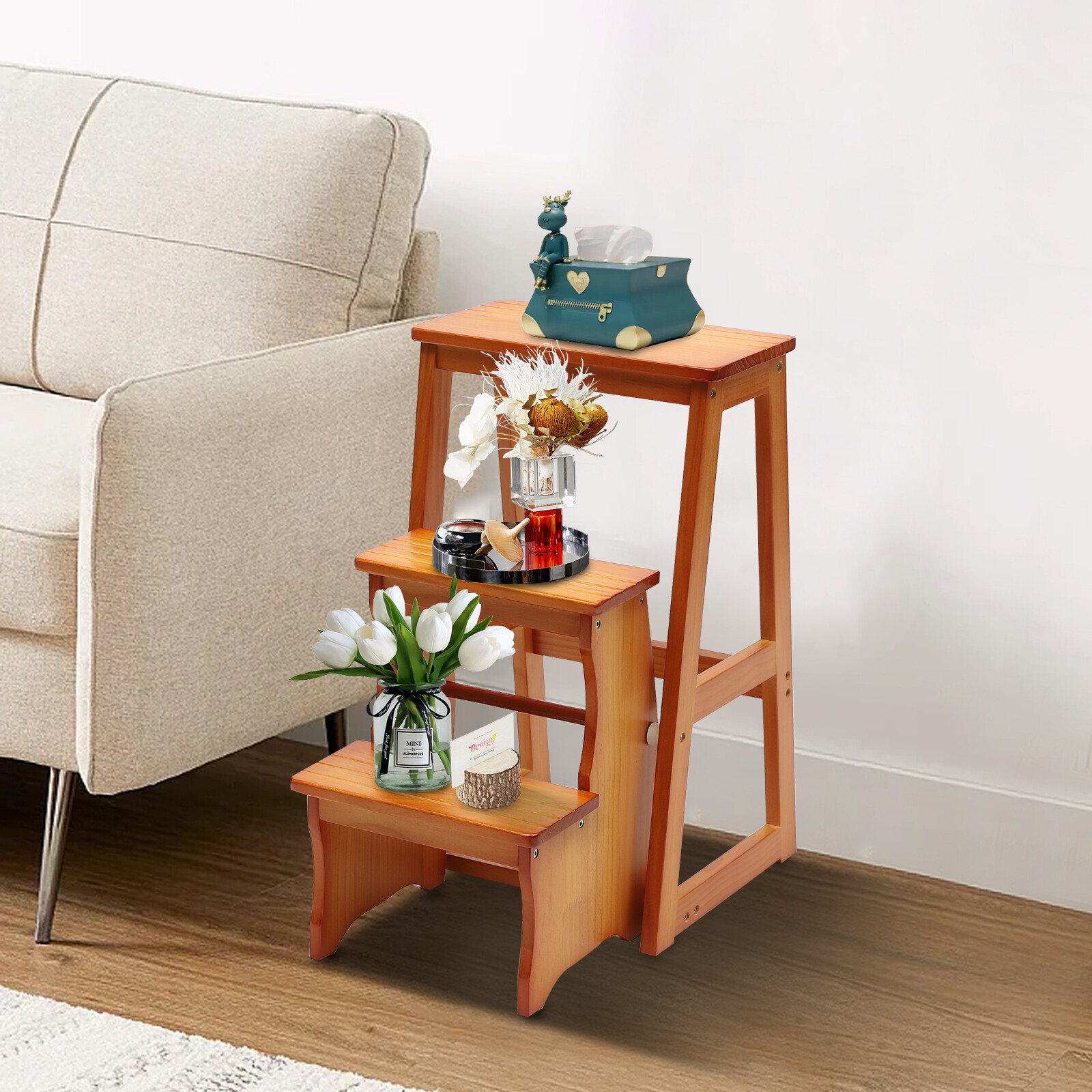 3-Step Folding Library Ladder Chair, Portable Multifunctional Step Stool