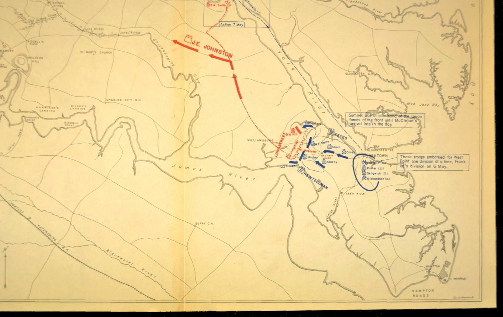 Battle of Williamsburg Map Virginia May 5th 1862 Confederate Retreat to Richmond