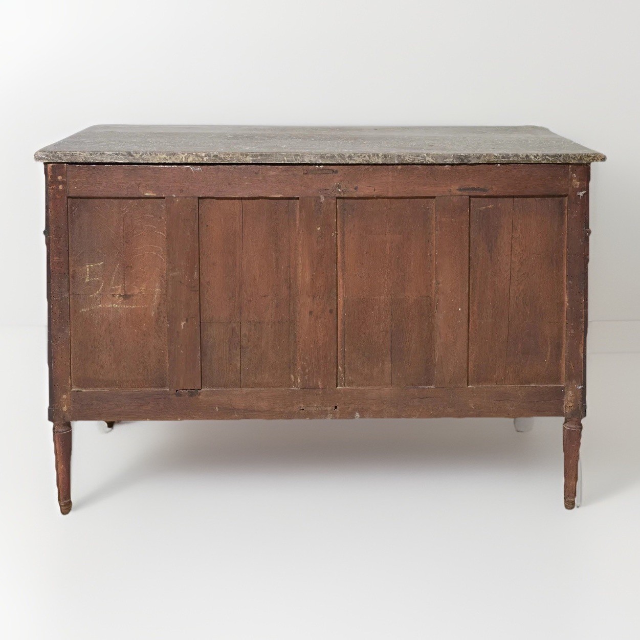 Antique French Mahogany Louis XVI Grey Marble Top Chest of Drawers 34"H x 50"L