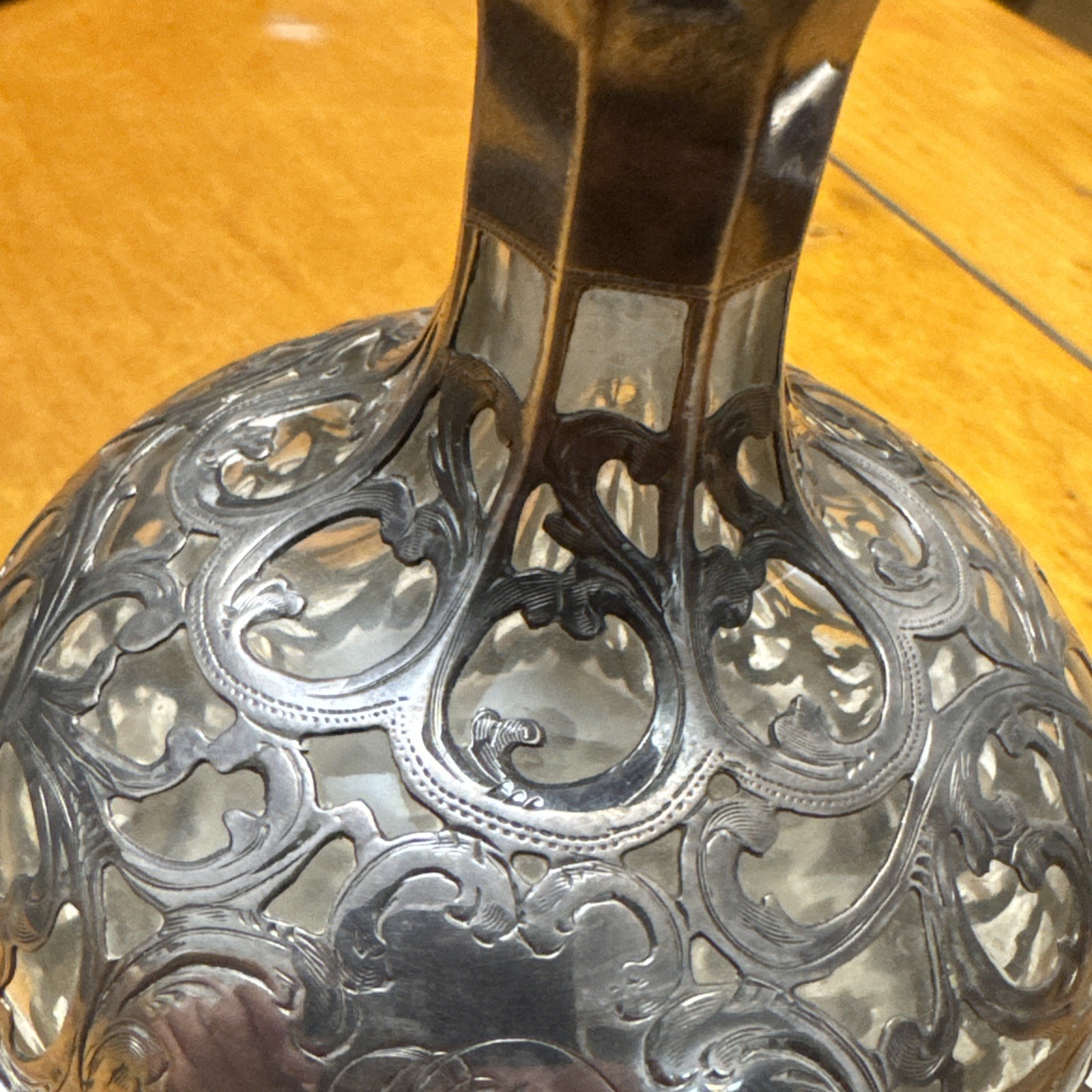 Antique Silver 999 100g Overlay Crystal Decanter /Webster Sterling Tray Unique!