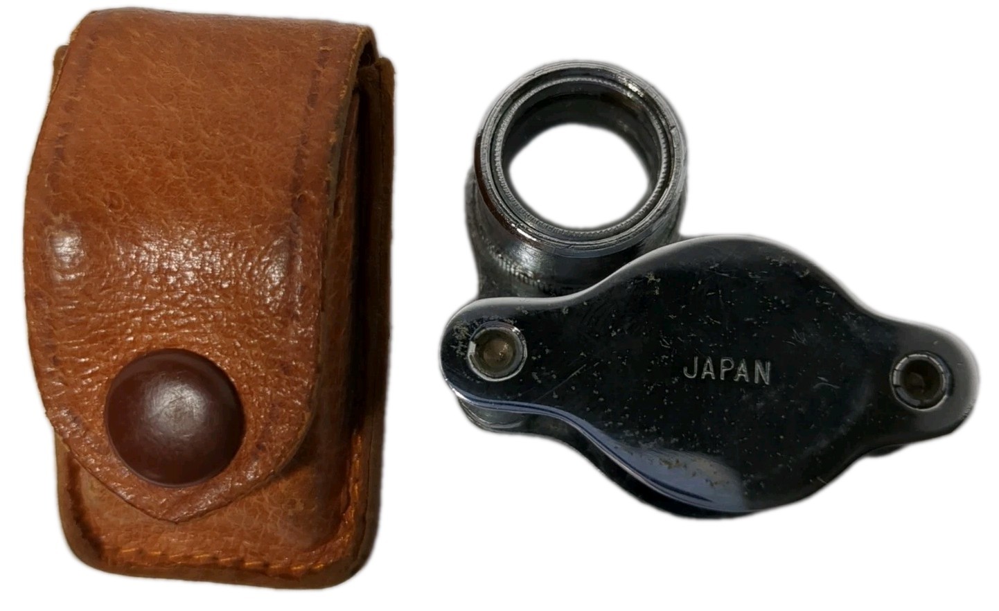 Beauty WARD'S 10x Jeweler Magnifier Loup -Made In Japan~Leather Case~VTG~RARE!