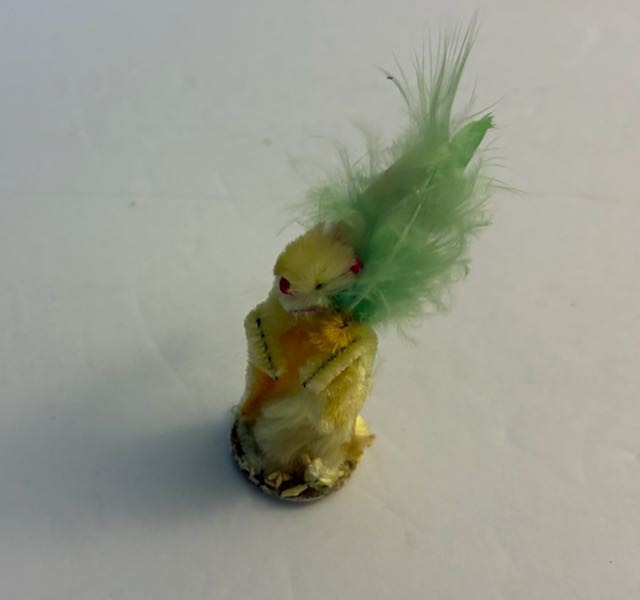 Vintage Set of 3 Chenille Yellow Easter Bunny Rabbits w/Carrot & Feathers Japan