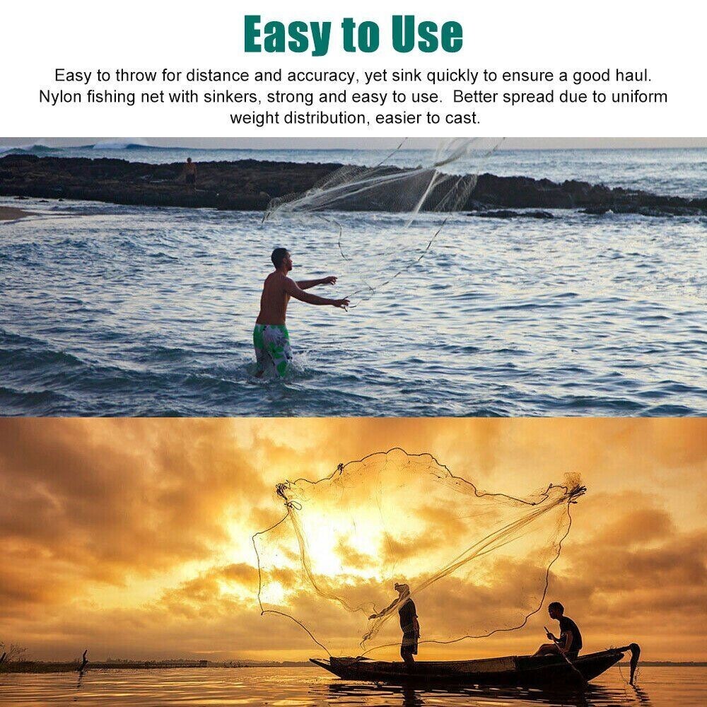 Heavy Duty Fishing Cast Net Bait Easy Throw Hand Cast Strong Tire Trap Line Mesh