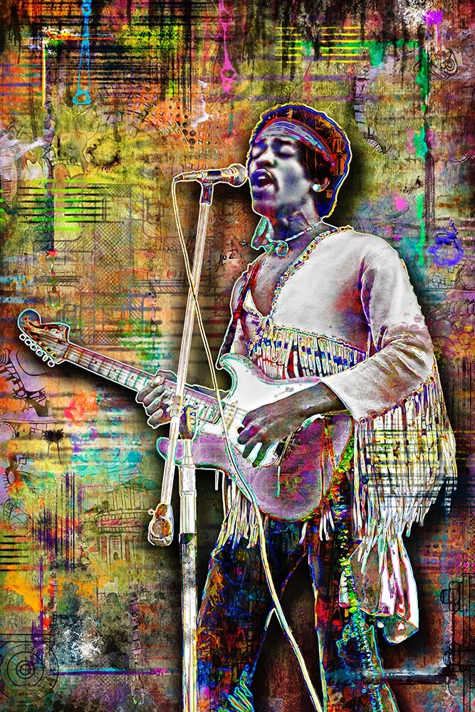 Jimi Hendrix 16x20in Poster, Jimi Hendrix Guitar Tribute Print Free Shipping US