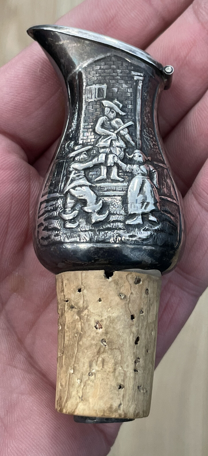 Antique Silver Plate Ornate Danish Wine Decanter Bottle Stopper Pourer