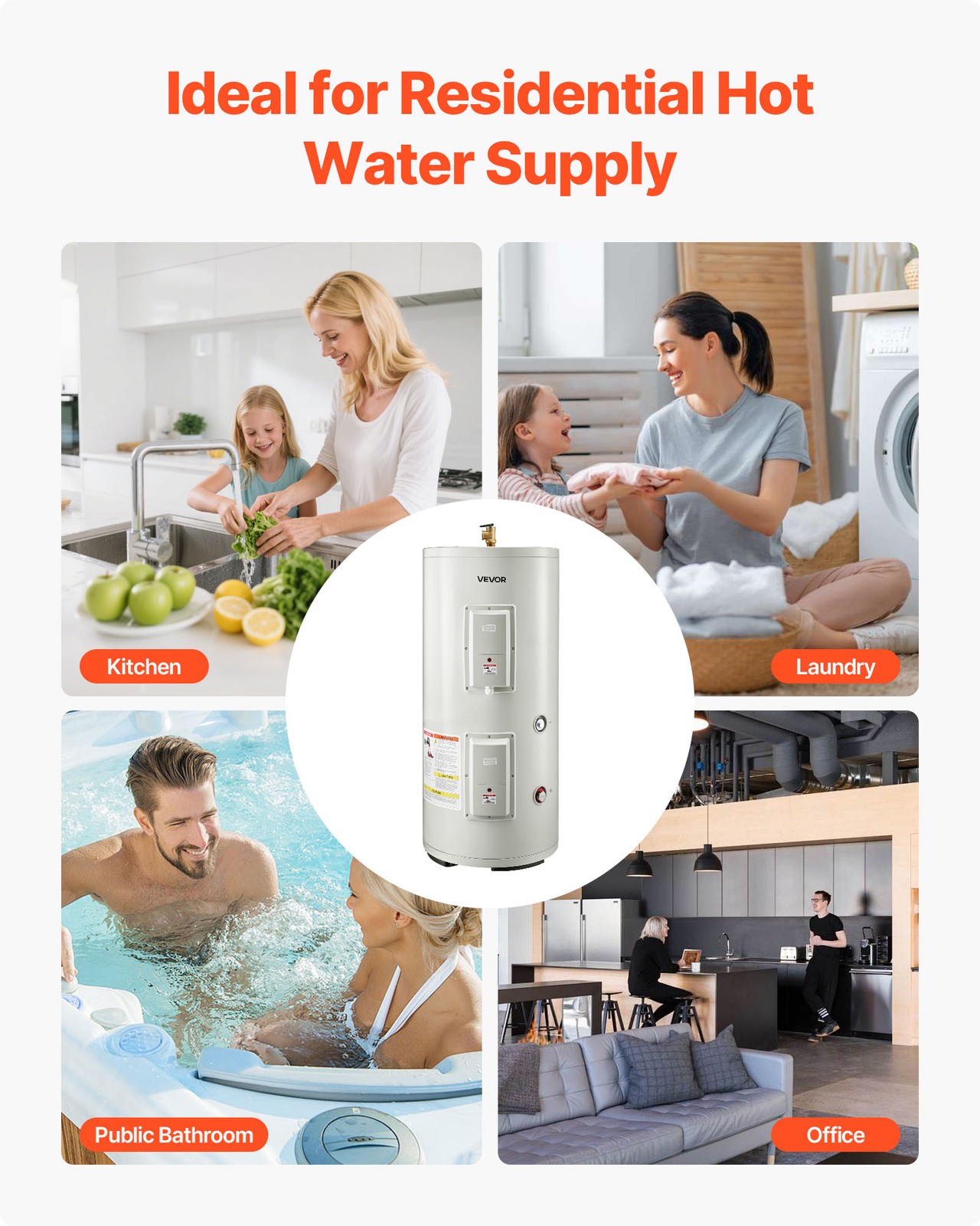 VEVOR 30 Gal Electric Tank Hot Water Heater 5000W 240V Point of Use T&P Value