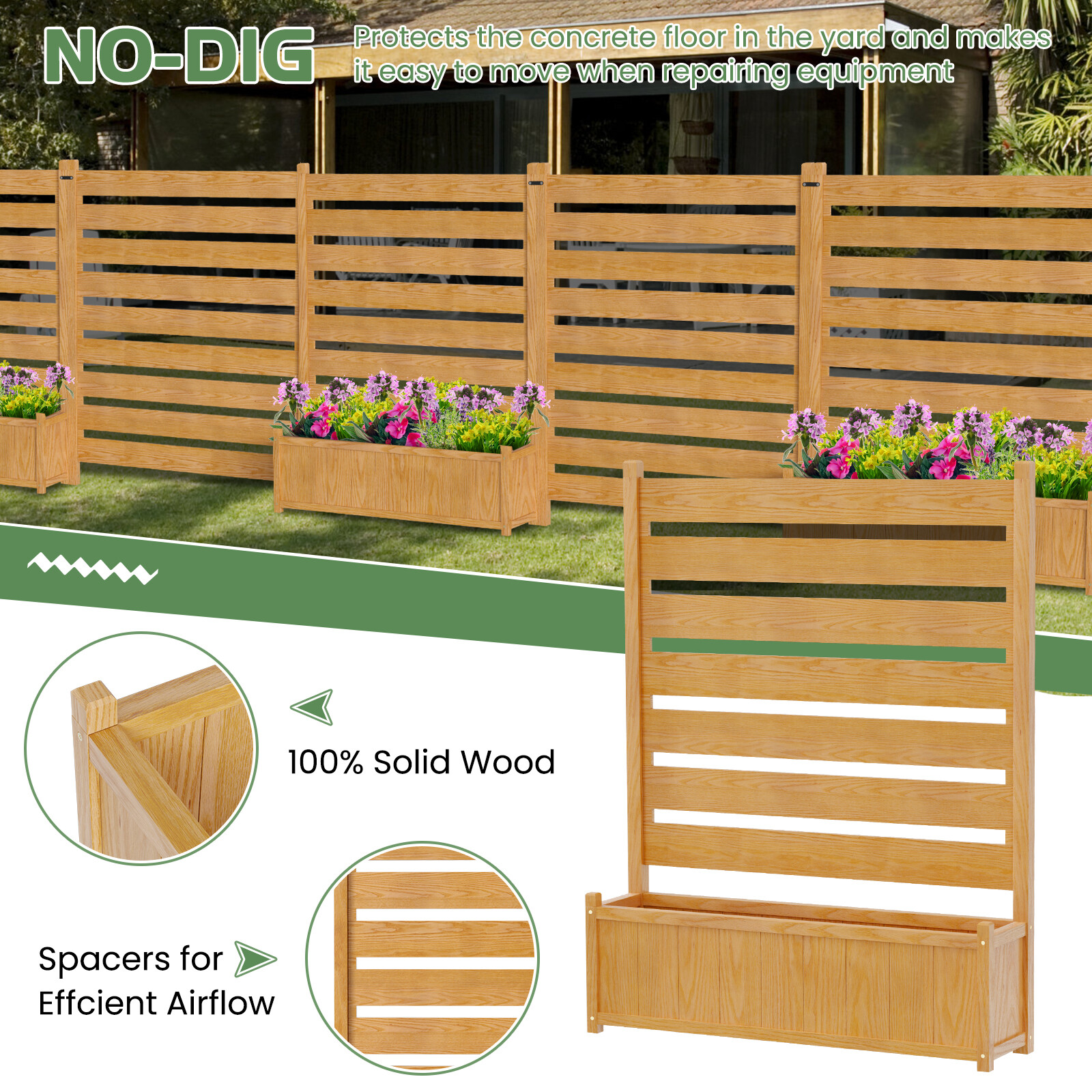 NAIZEA 3 Panels 36"Wx45"H Air Conditioner Fence Privacy Screen with Planter Box