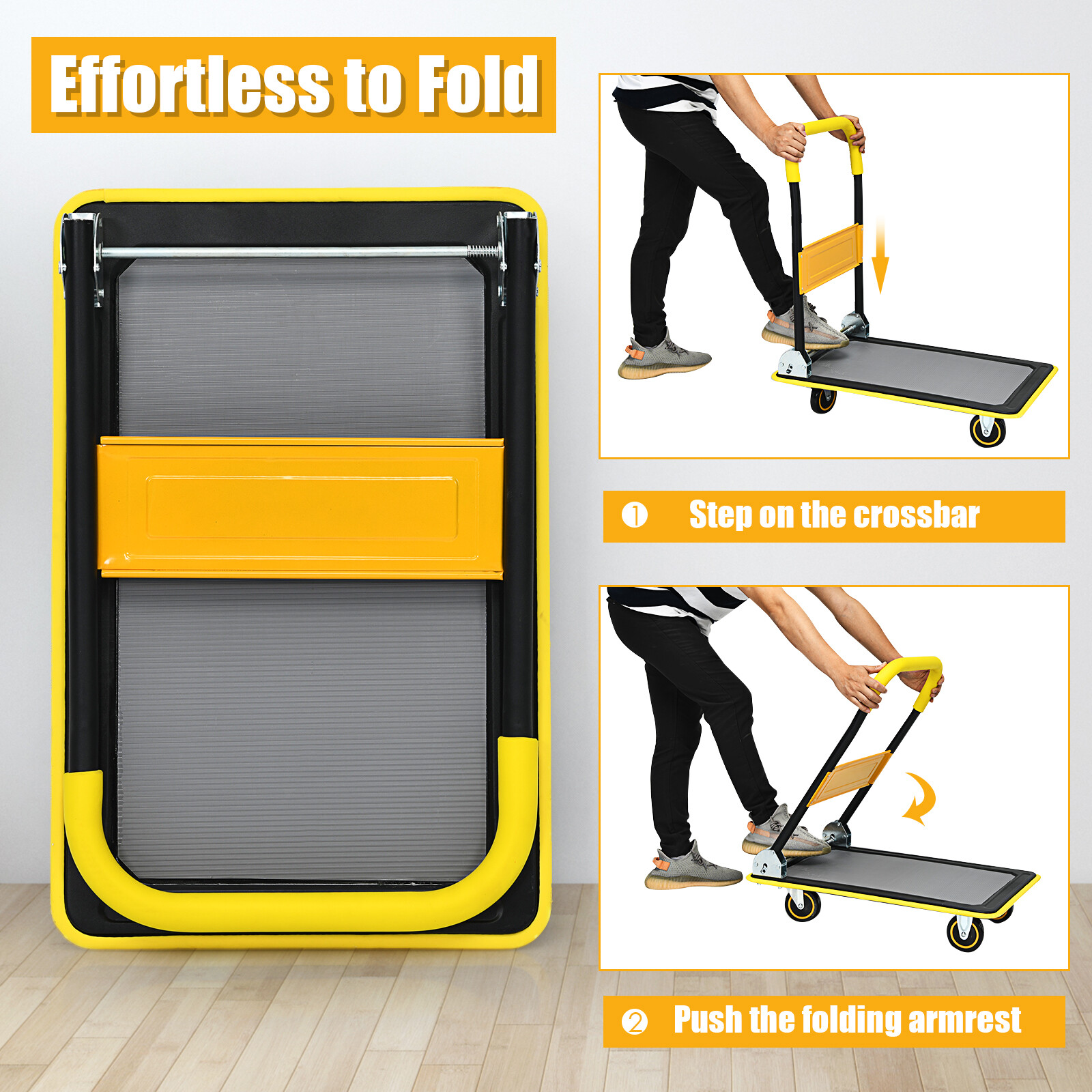 Folding 330LBS Rolling Flatbed Cart Hand Platform Truck Push Dolly
