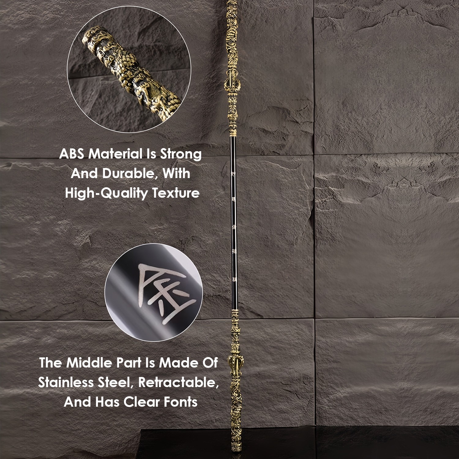 71 inch Long Black Myth Wukong Staff, Retractable, PU Material & Alloy