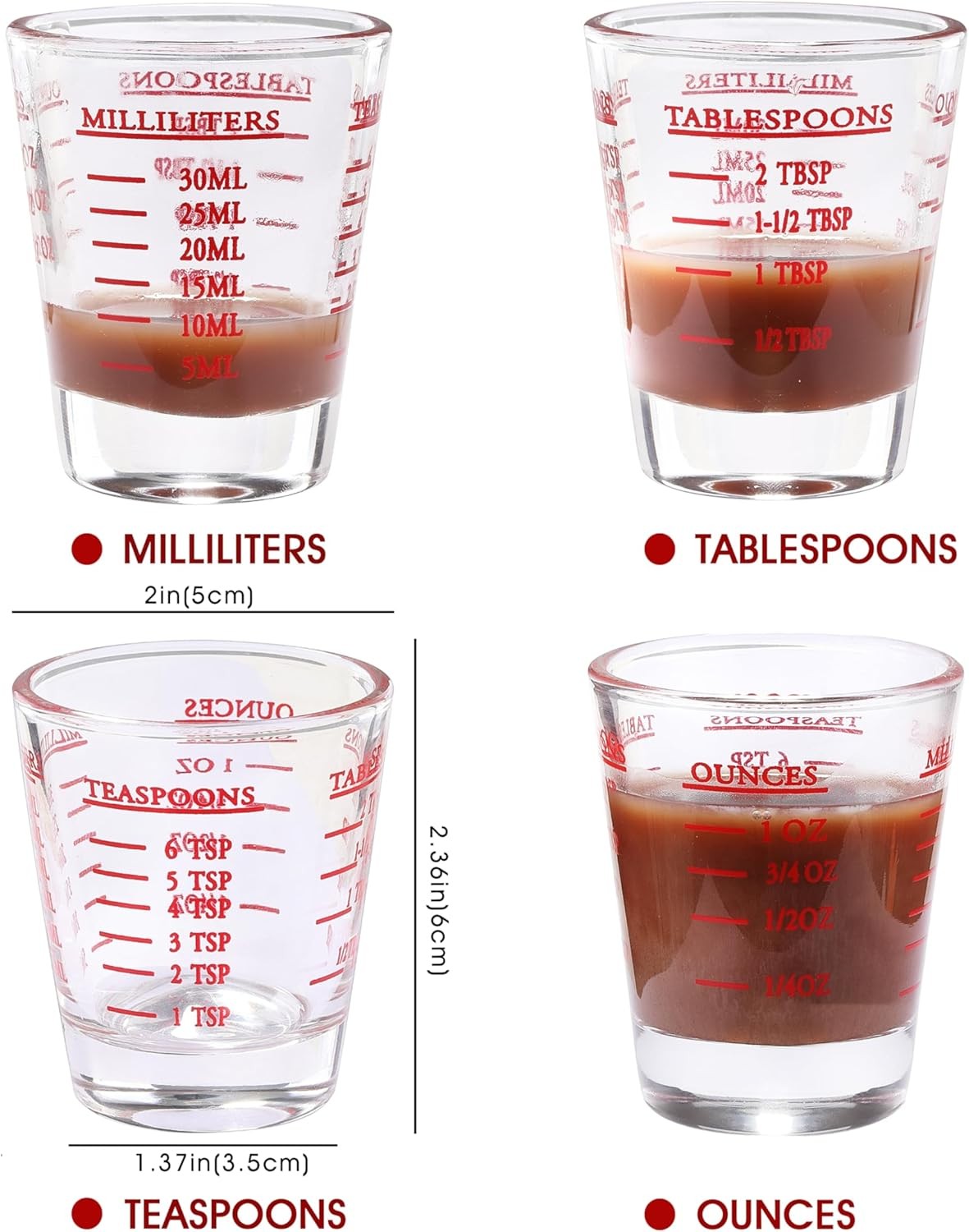 Shot Glass Measuring Cup, 2PCS Measuring Shot Glasses, Thick Base Liquid Measuri