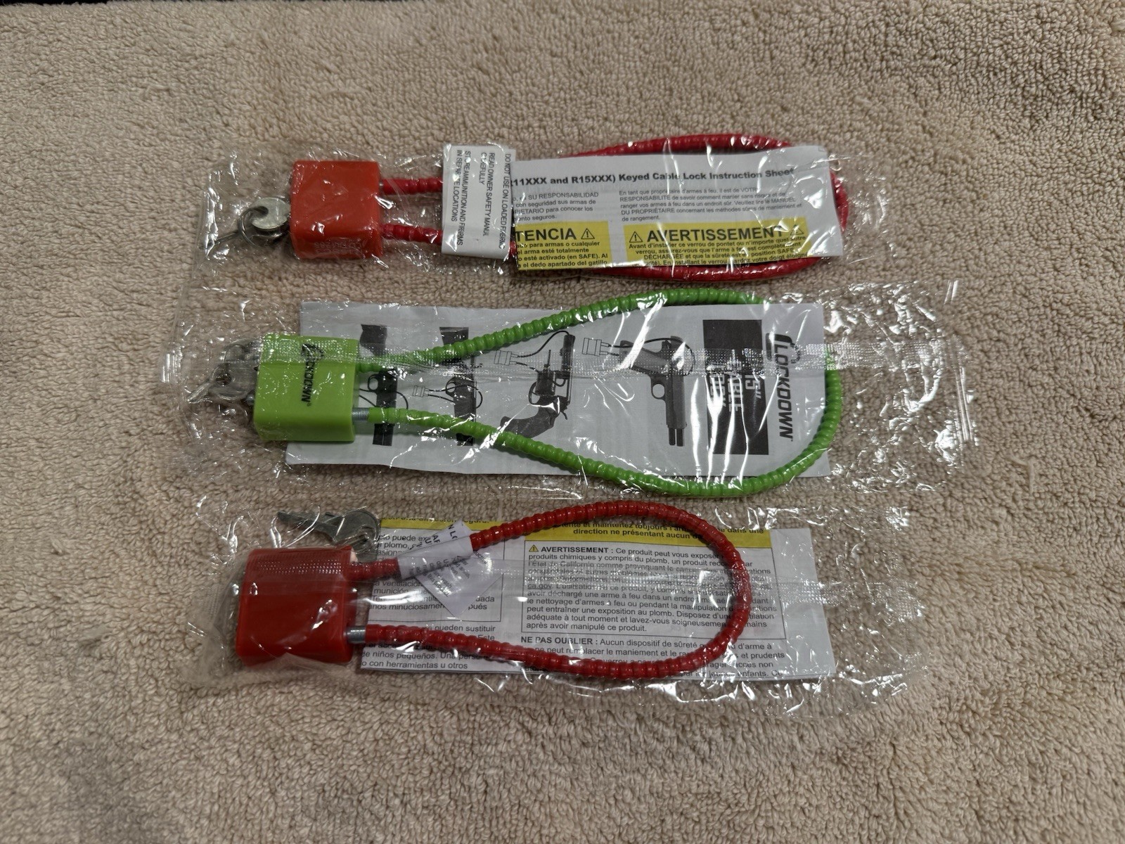 Lot Of 3 Gun Cable Locks w/ Keys