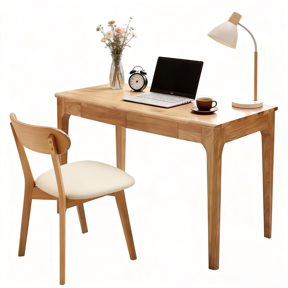 Solid Wood Desk with Drawers, Standing Desk with Smooth Edges, Home Office Desk