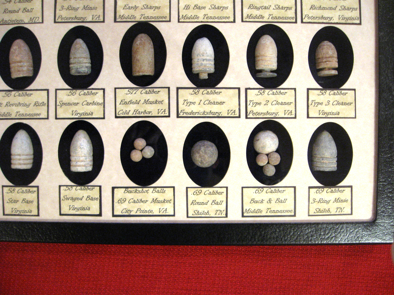 Civil War Relics 36 Authentic Bullets in Matted Display Case with COA