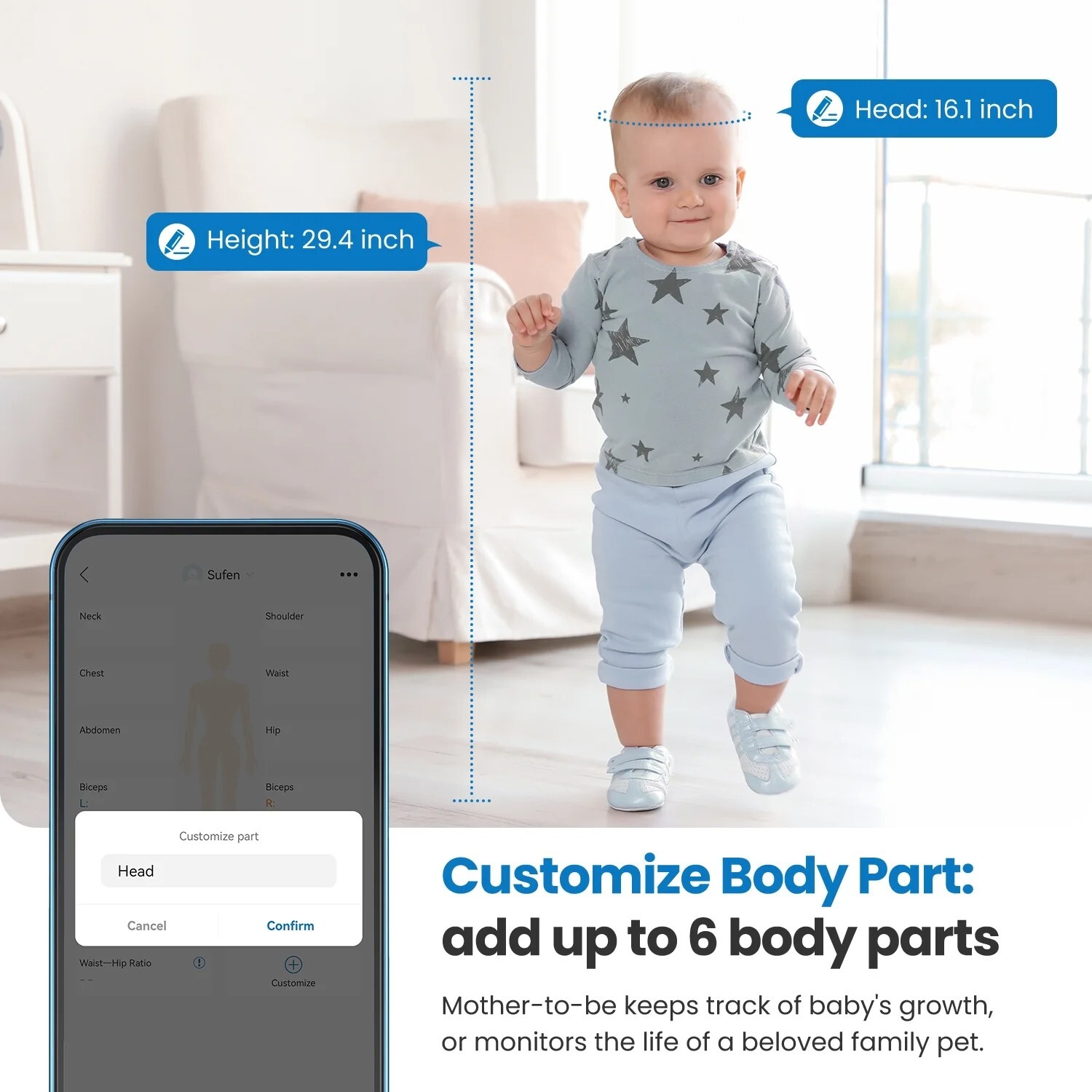 RENPHO Smart Tape Measure Body Measuring Tape for Weight Loss Bluetooth Tape US