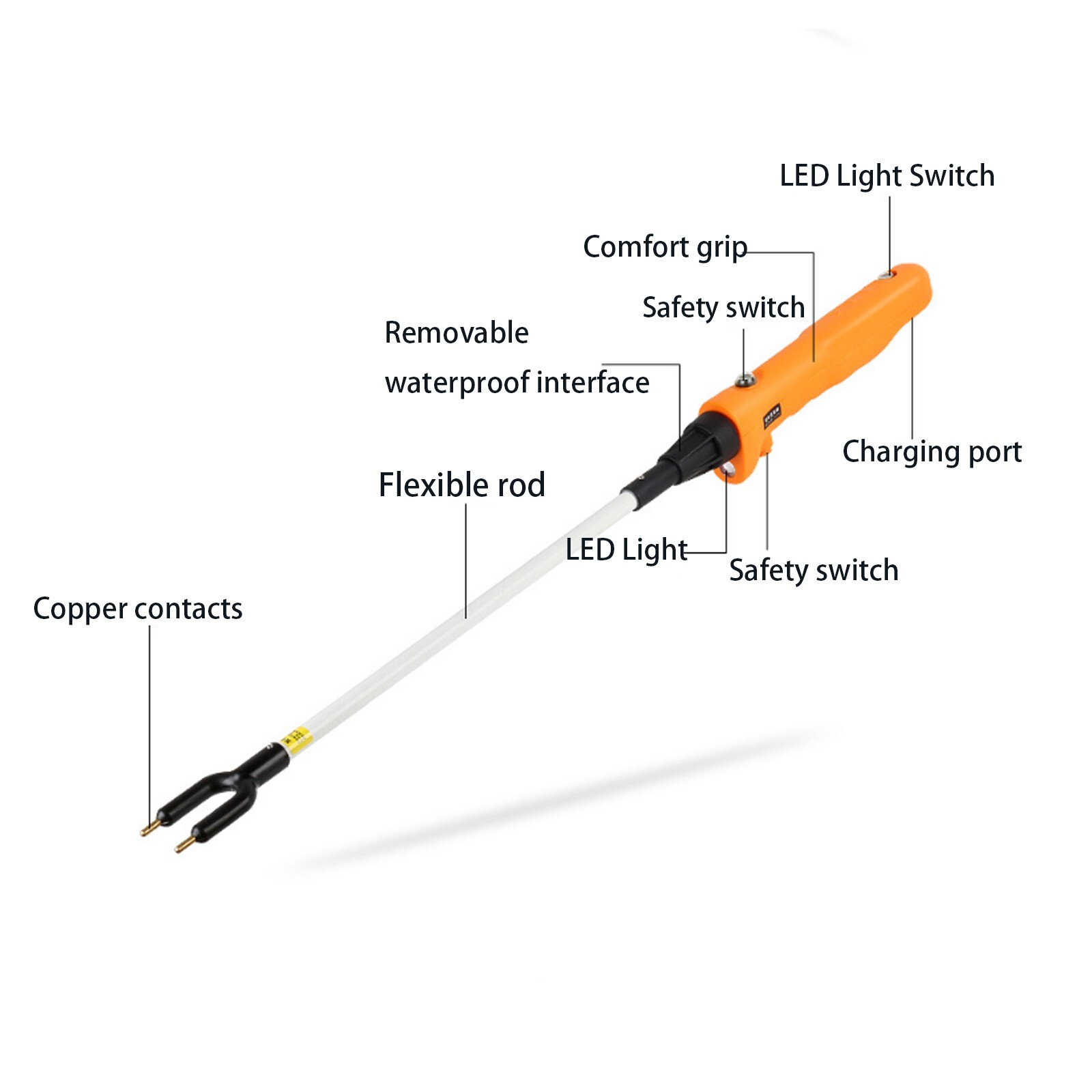 12000V Rechargeable Livestock Prodw/ LED Electric Cattle Prod Stick 26.18in