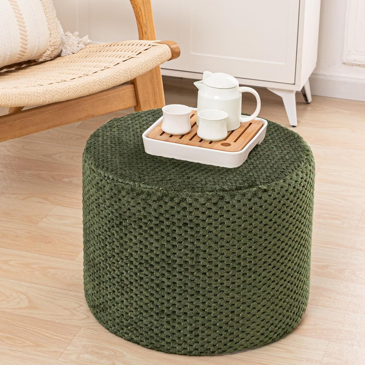 Ottoman Foot Rest Stuffed Round Floor Pouf Cushion Bean Bag Pouf 18X14 20x12 In