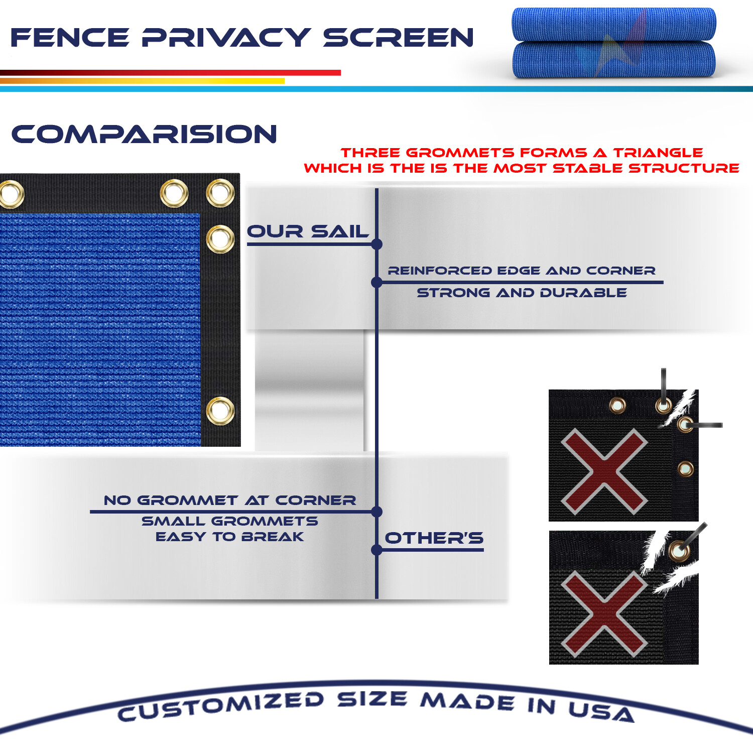 4' 5' 6' 8' Privacy Fence Screen Garden Windscreen Heavy Duty Shade Cover Blue